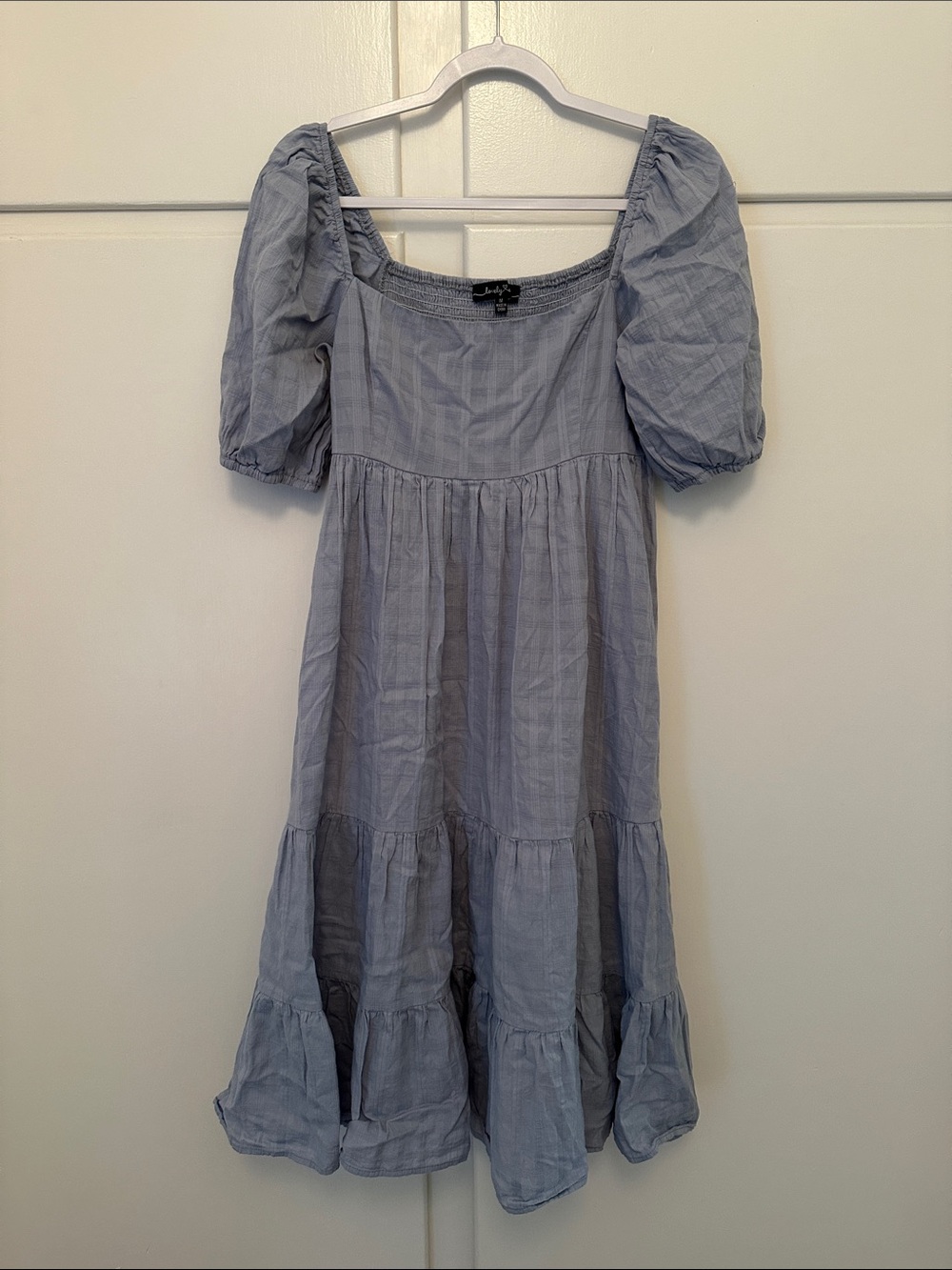 LIKE NEW Maternity Light Blue Puff Sleeve Midi Dress